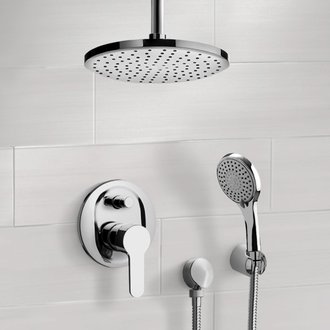 Shower Faucet Chrome Shower System with Rain Ceiling Shower Head and Hand Shower Remer SFH40